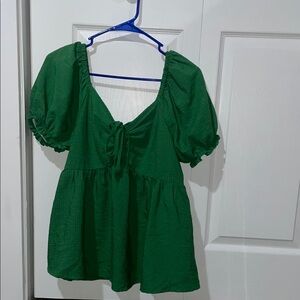 Chic Green Puff Sleeve Blouse